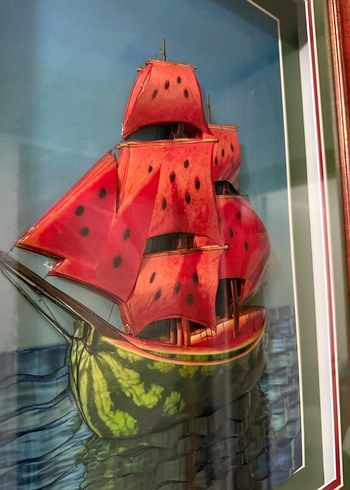 Karpuz Gövdeli Kırmızı Yelkenli Rölyef tablo - Görsel 4