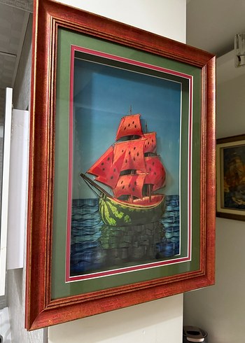 Karpuz Gövdeli Kırmızı Yelkenli Rölyef tablo - Görsel 3