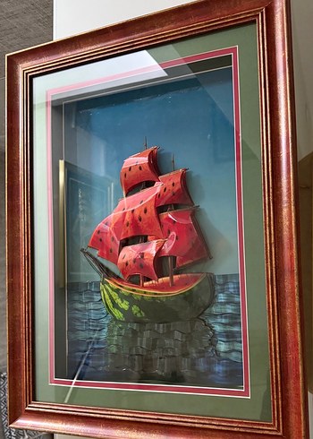 Karpuz Gövdeli Kırmızı Yelkenli Rölyef tablo - Görsel 2