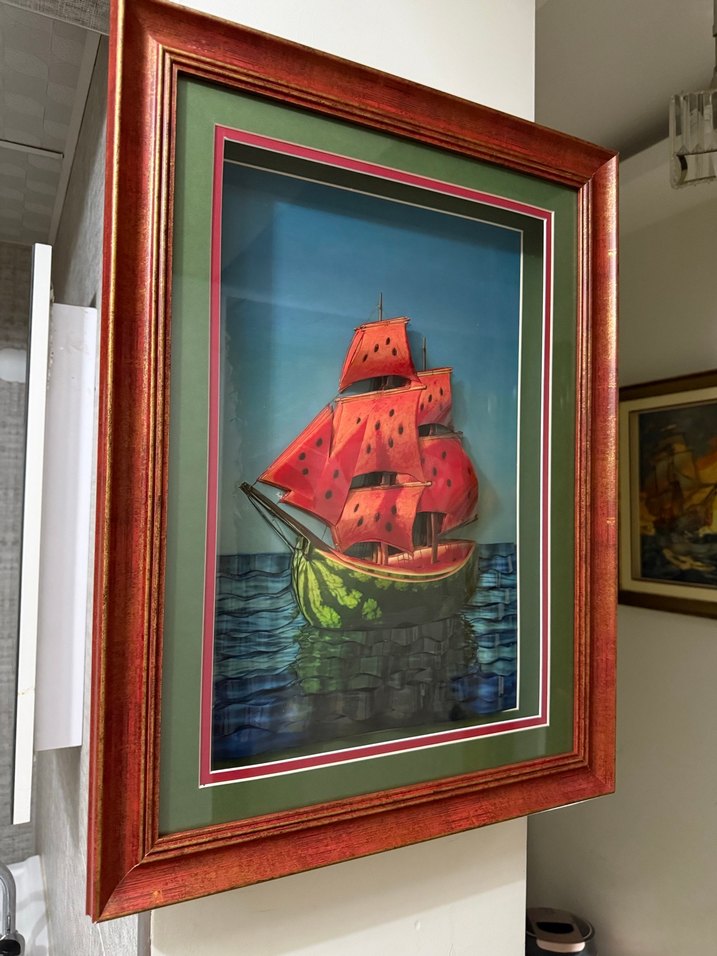 Karpuz Gövdeli Kırmızı Yelkenli Rölyef tablo - Görsel 3