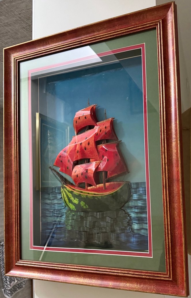 Karpuz Gövdeli Kırmızı Yelkenli Rölyef tablo - Görsel 2