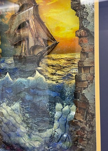 Altın Detaylı Deniz yelkenli Temalı rölyef tablo - Görsel 4