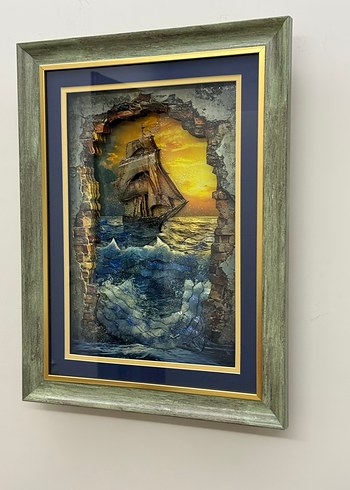 Altın Detaylı Deniz yelkenli Temalı rölyef tablo - Görsel 3