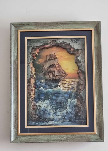 Altın Detaylı Deniz yelkenli Temalı rölyef tablo - Görsel 2