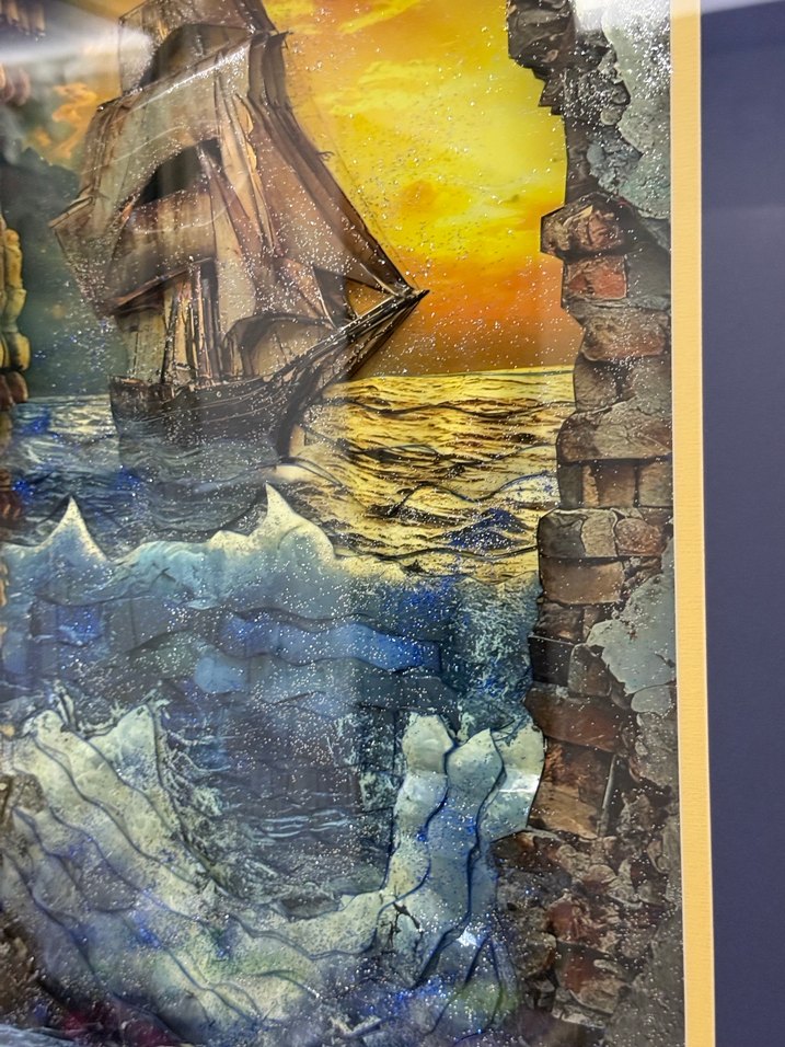 Altın Detaylı Deniz yelkenli Temalı rölyef tablo - Görsel 4