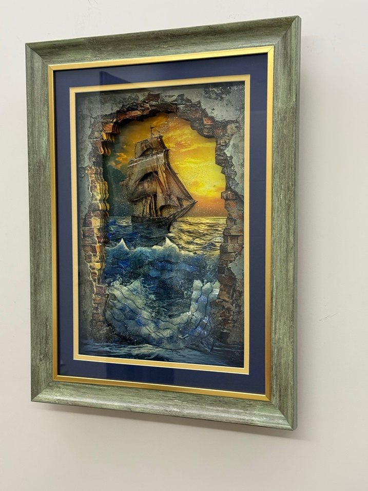 Altın Detaylı Deniz yelkenli Temalı rölyef tablo - Görsel 3