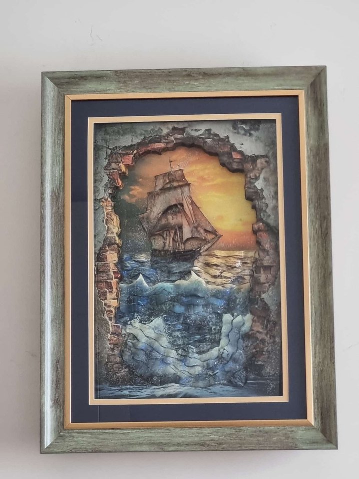 Altın Detaylı Deniz yelkenli Temalı rölyef tablo - Görsel 2