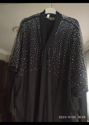 Siyah uzun içi penye elbiseli taşlı abiye - Görsel 3