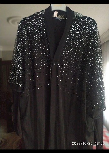 Siyah uzun içi penye elbiseli taşlı abiye - Görsel 2