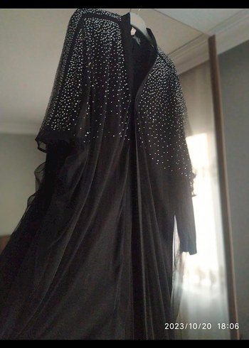 Siyah uzun içi penye elbiseli taşlı abiye - Görsel 4