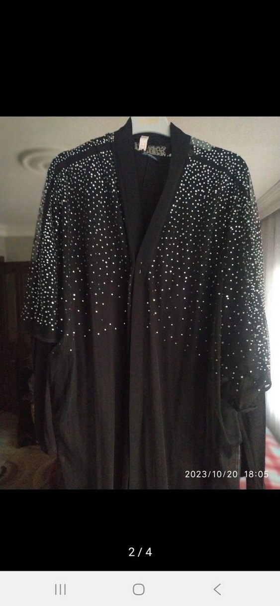 Siyah uzun içi penye elbiseli taşlı abiye - Görsel 2