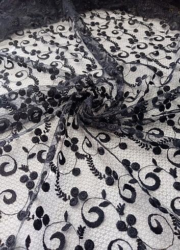  Beden siyah Renk İşlemeli dantel tül parça kumaş