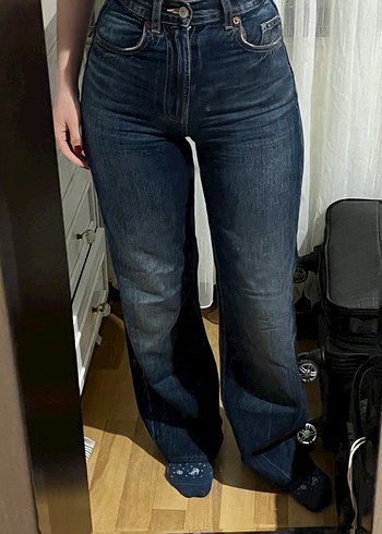 Zara Koyu Mavi Yuksek Bel Denim Jean