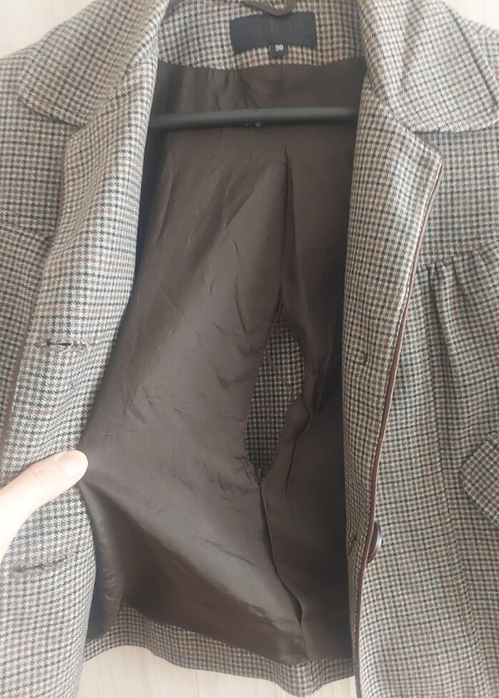 Yargıcı benzer blazer ceket modeli kısa ceket kahverengi bej gri - Görsel 5