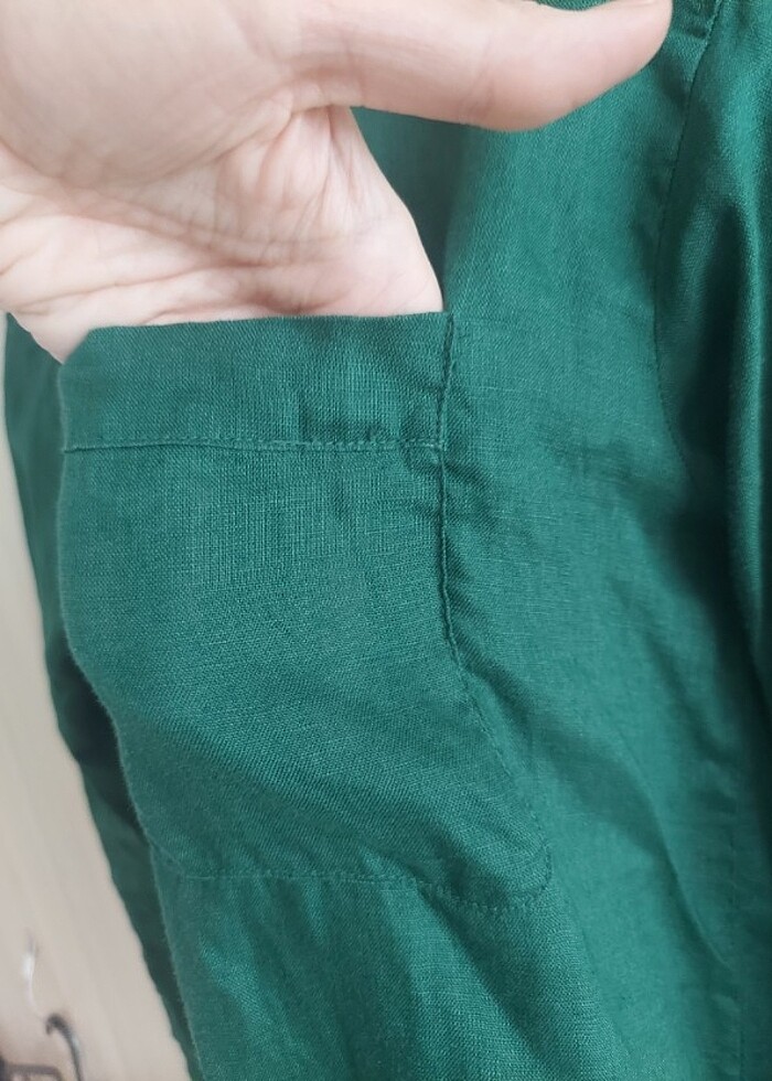 Zara keten gömleği zümrüt yeşili - Görsel 4