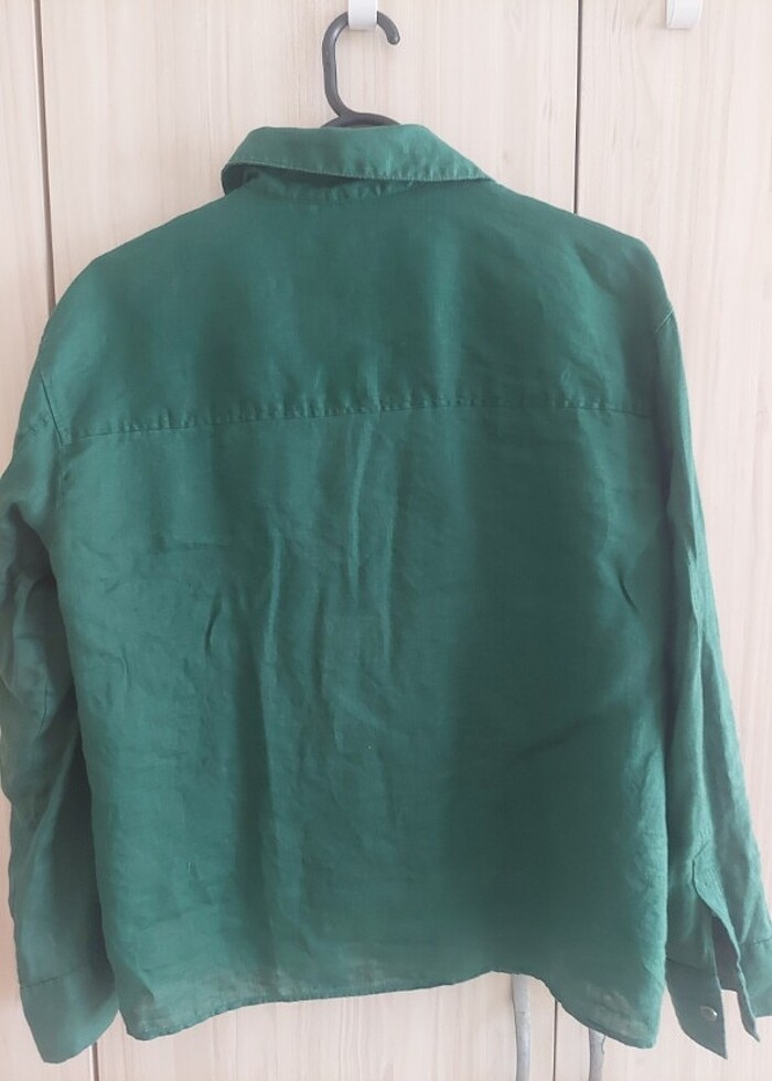 Zara keten gömleği zümrüt yeşili - Görsel 5