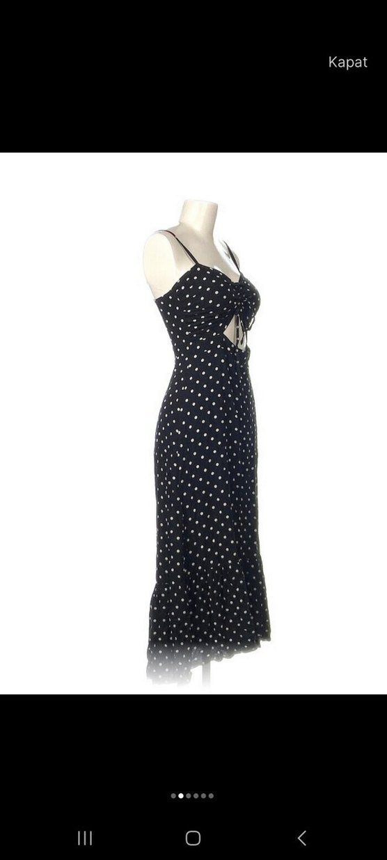 Puantiye Desenli Siyah Uzun Pamuklu Elbise - Görsel 2