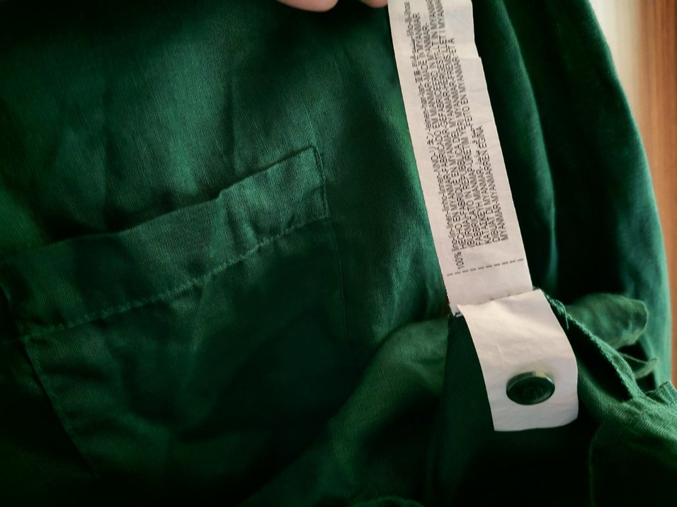 Zara linen %100 Düğmeli Koyu Yeşil Keten Kadın Gömlek - Görsel 3