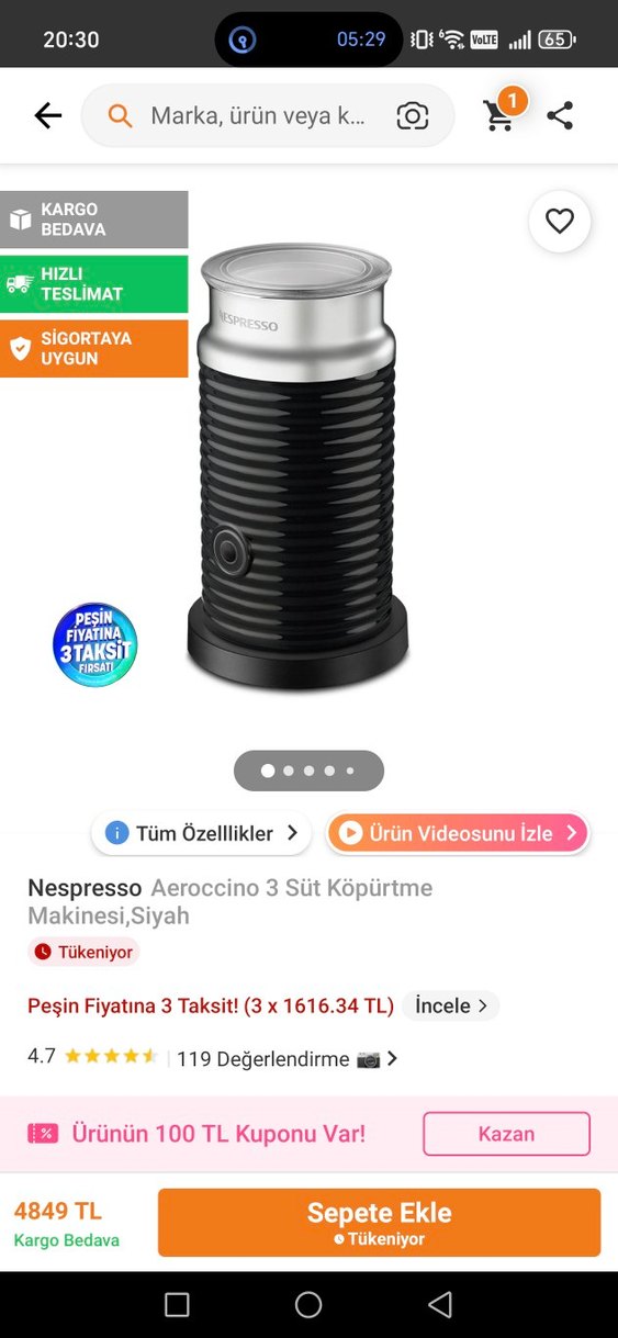 Nespresso Aeroccino Süt Köpürtücü köpürtme makinesi Siyah - Görsel 3