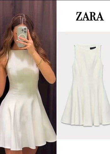 Zara Beyaz Pileli Midi Elbise - Görsel 3