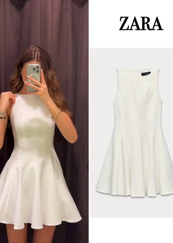 Zara Beyaz Pileli Midi Elbise
