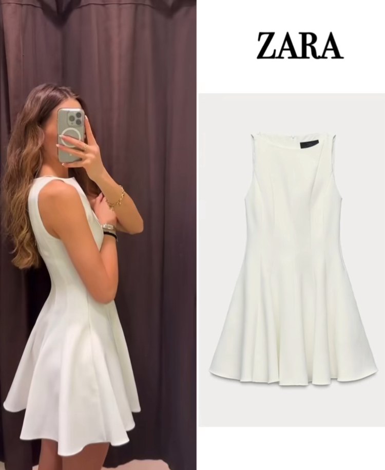 Zara Beyaz Pileli Midi Elbise - Görsel 4