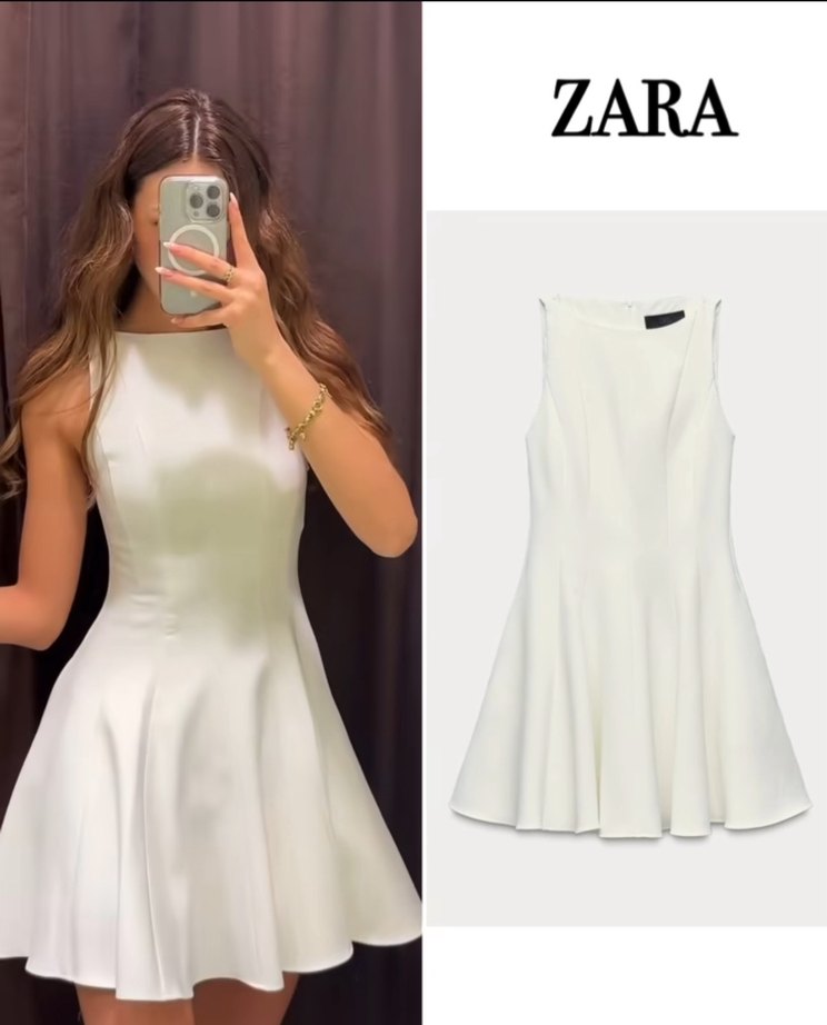 Zara Beyaz Pileli Midi Elbise - Görsel 3