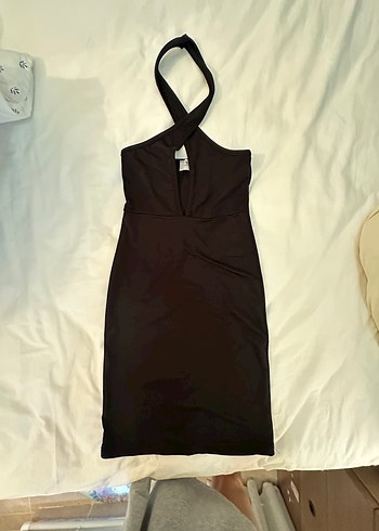 Holly Lolly siyah boyundan bağlamalı şık elbise XS-S - Görsel 4