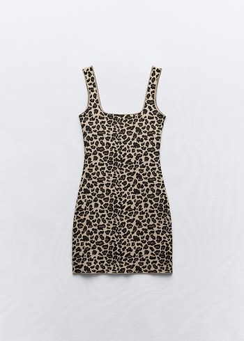 Leopar Desenli Stretch Triko Elbise