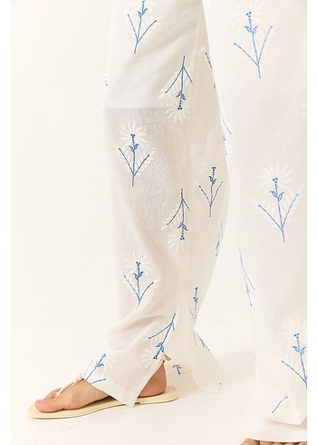 Beyaz Pamuklu Bohem Kadın Tulum - Görsel 4