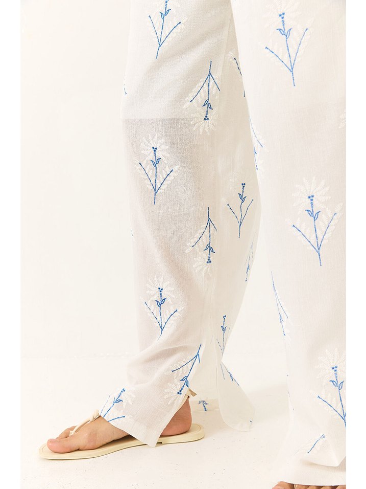 Beyaz Pamuklu Bohem Kadın Tulum - Görsel 4