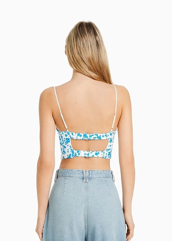 Bershka Mavi Çiçek Desenli Crop Top - Görsel 7