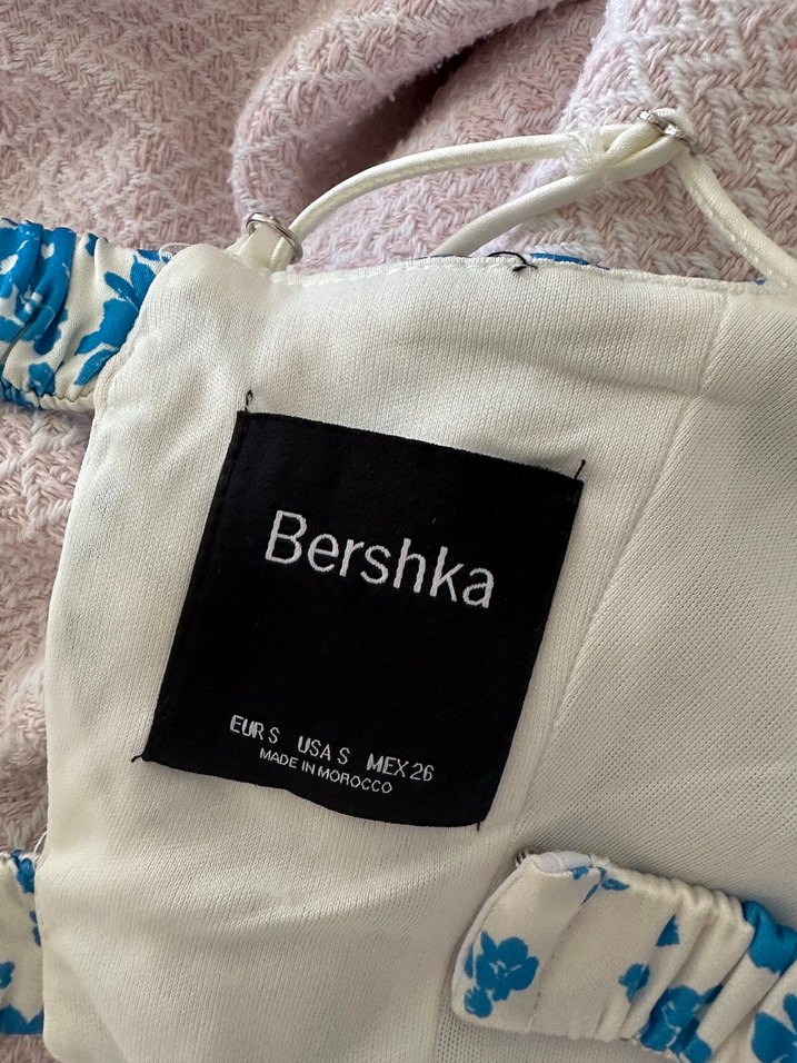 Bershka Mavi Çiçek Desenli Crop Top - Görsel 4