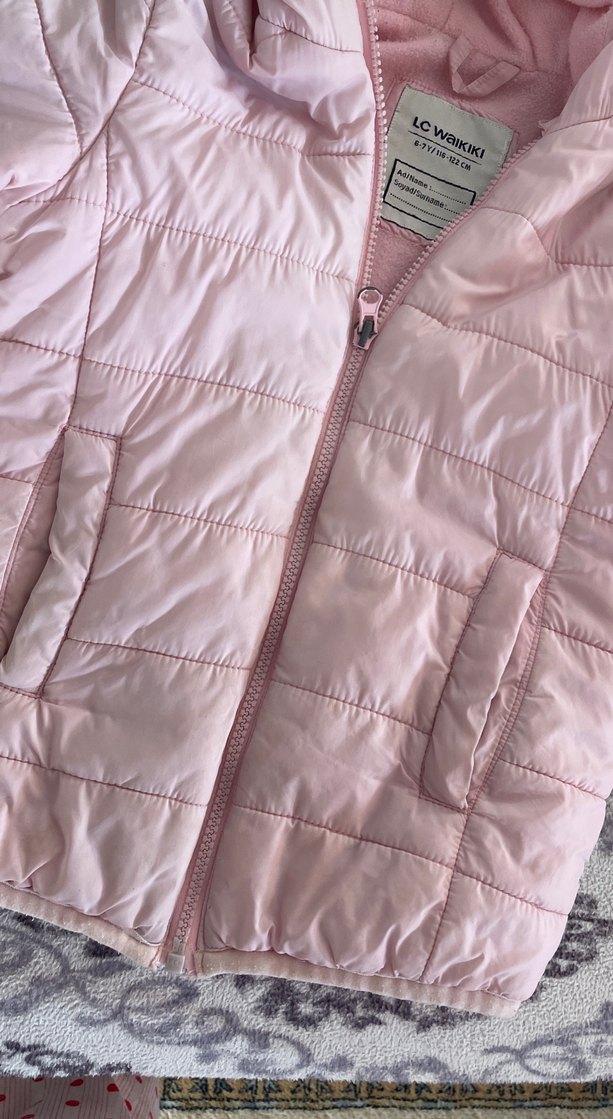 Kız Çocuk Pembe Kapüşonlu Fermuarlı Mont - Görsel 3