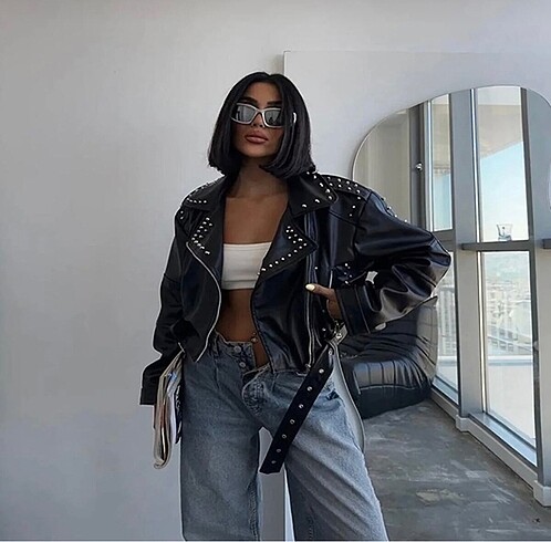Zara kesim çakım taşlı deri ceket