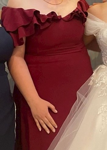 Bordo Drapeli Uzun Abiye Elbise - Görsel 2