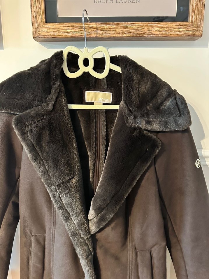 Michael Kors Kahverengi Süet Kürklü Midi Kadın Kaban - Görsel 5