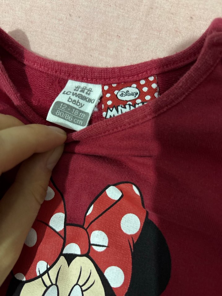 Kız Çocuk Kırmızı Minnie Baskılı Uzun Kollu badi - Görsel 2