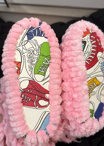 Kızlar için Pembe Örgü Sıcak Ev Terliği - Görsel 3