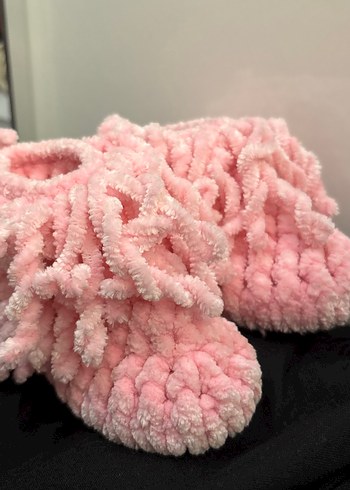 Kızlar için Pembe Örgü Sıcak Ev Terliği - Görsel 2