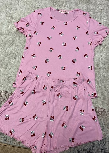 s Beden Pembe Kısa Kollu Mini Kadın Pijama Takımı