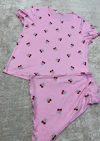 Pembe Kısa Kollu Mini Kadın Pijama Takımı