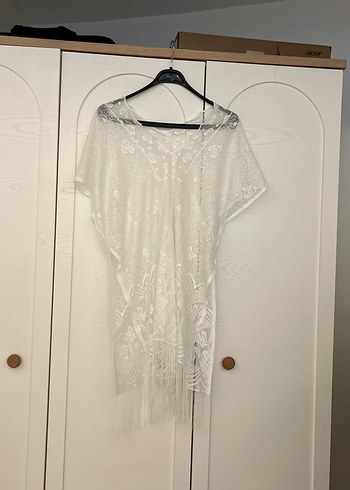 Dantel Detaylı Beyaz Bohem Midi Tunik pareo beyaz pareo - Görsel 2