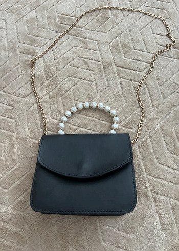 Boncuklu Siyah Deri Kadın Çanta - Görsel 2