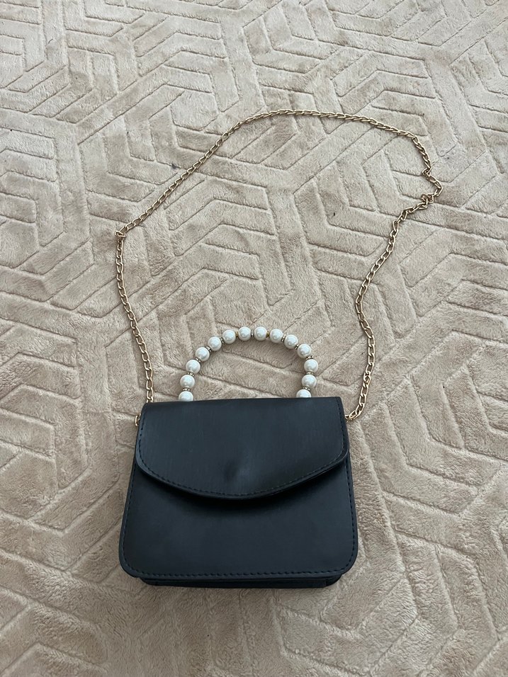 Boncuklu Siyah Deri Kadın Çanta - Görsel 3