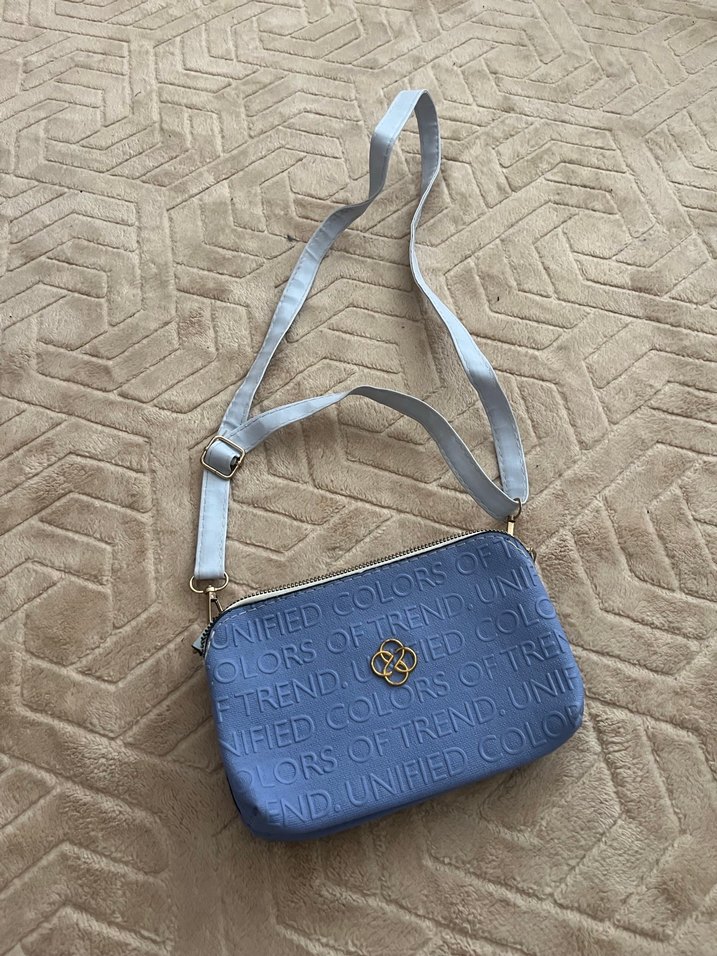 Mavi Kadın Çapraz Askılı Çanta Fermuarlı askılı çanta mavi çanta - Görsel 3
