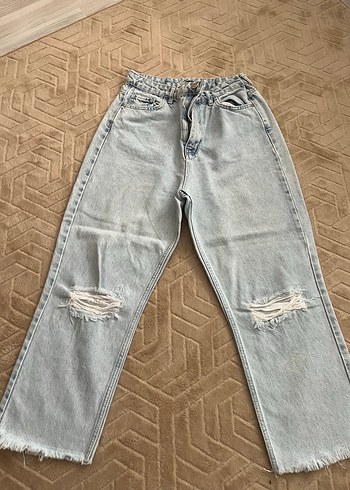 Gri Rahat Kesim Kadın Denim Pantolon jean bol paça pantolon kot - Görsel 2