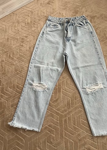 Gri Rahat Kesim Kadın Denim Pantolon jean bol paça pantolon kot - Görsel 4