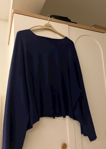 Lacivert Kadın Yün Salaş Kazak omzu düşük kazak tek omuz kazak - Görsel 4