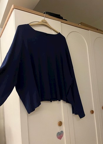 Lacivert Kadın Yün Salaş Kazak omzu düşük kazak tek omuz kazak - Görsel 2